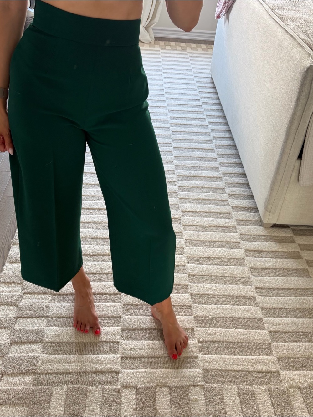 Zara Dark Green High-Rise Cropped Wide-Leg Pants